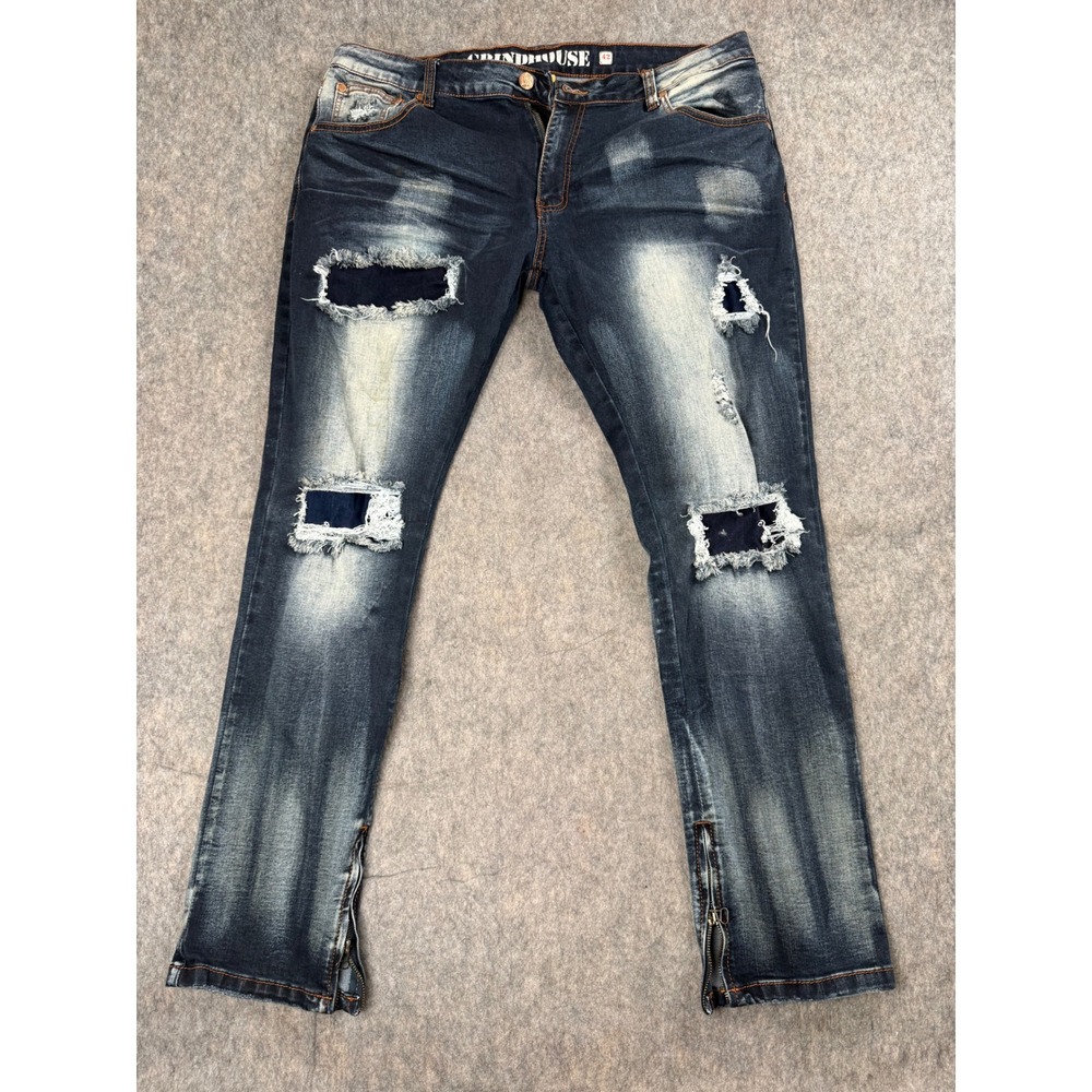 Grindhouse Denim Jeans Mens 42 Blue Cotton Distressed Ripped Zipper Streetwear